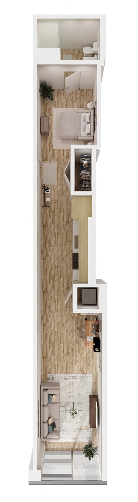 Floor plan for studio, 1 bath, 530 sqft